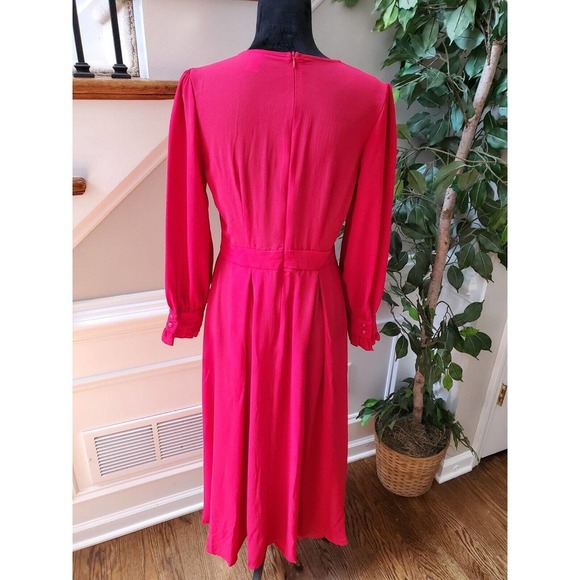 Women's Solid Red Polyester Round Neck Long Sleeve Knee Length Dress Size Small - Picture 9 of 12